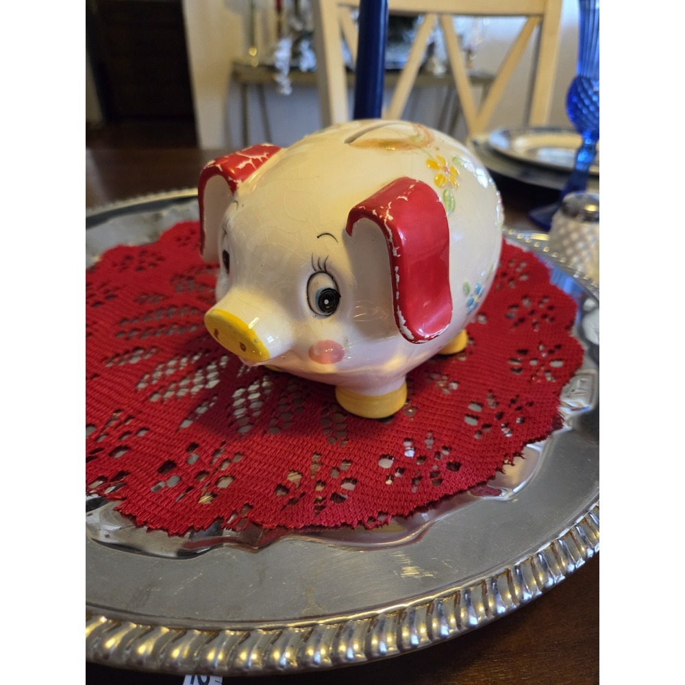 vintage Japan anthropomorphic ceramic piggy bank Ucagco Cottage Core